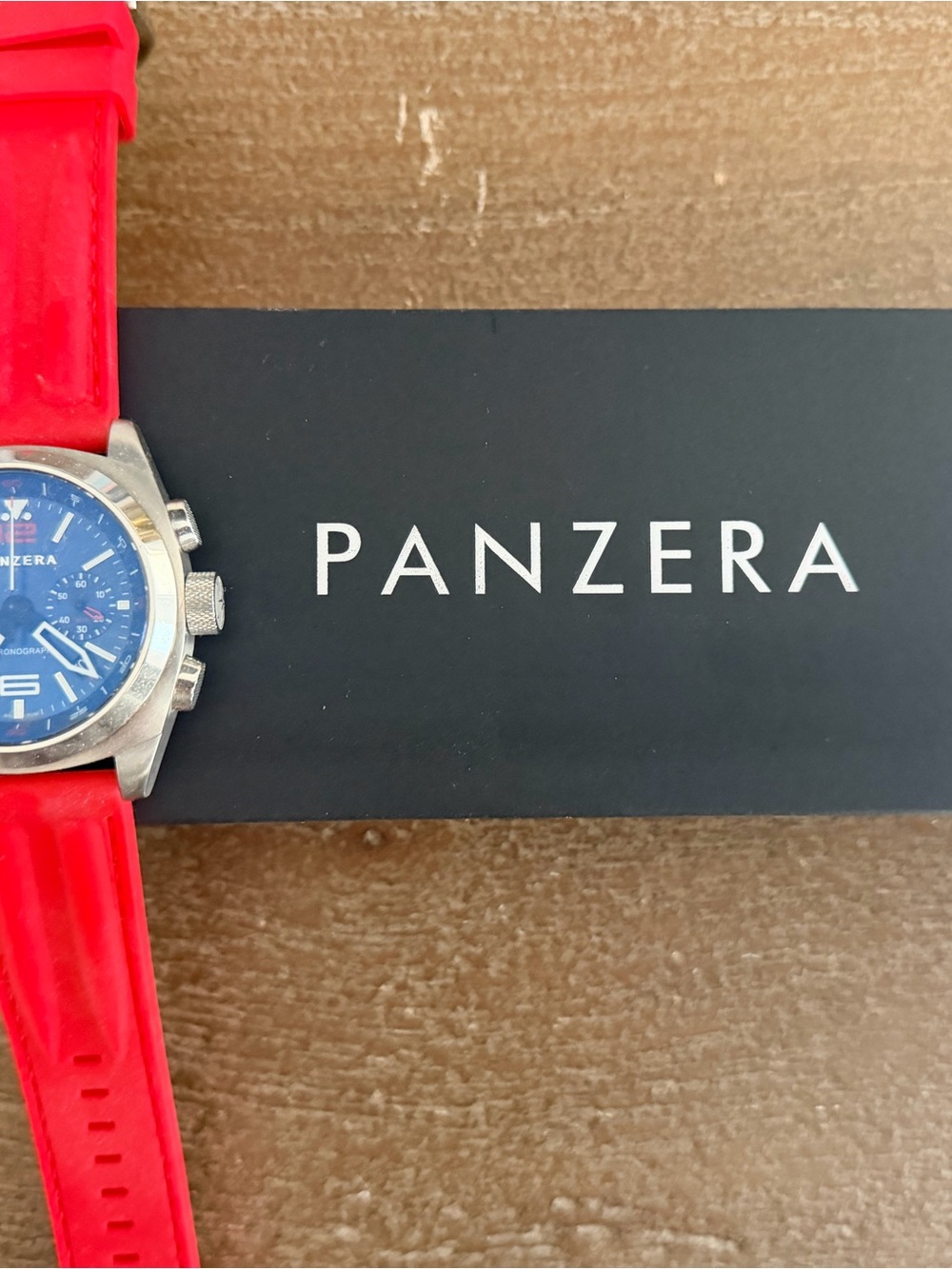 Men's Chronograph Watch - Red Strap, Blue Dial